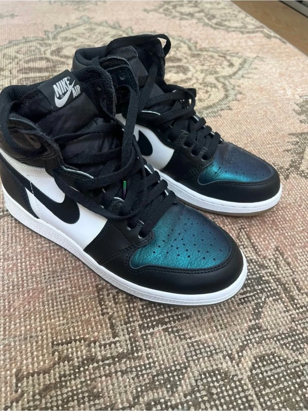 Brand New Air Jordan 1 Mid Iridescent Blue/Black Size 5.5Y NEW !!